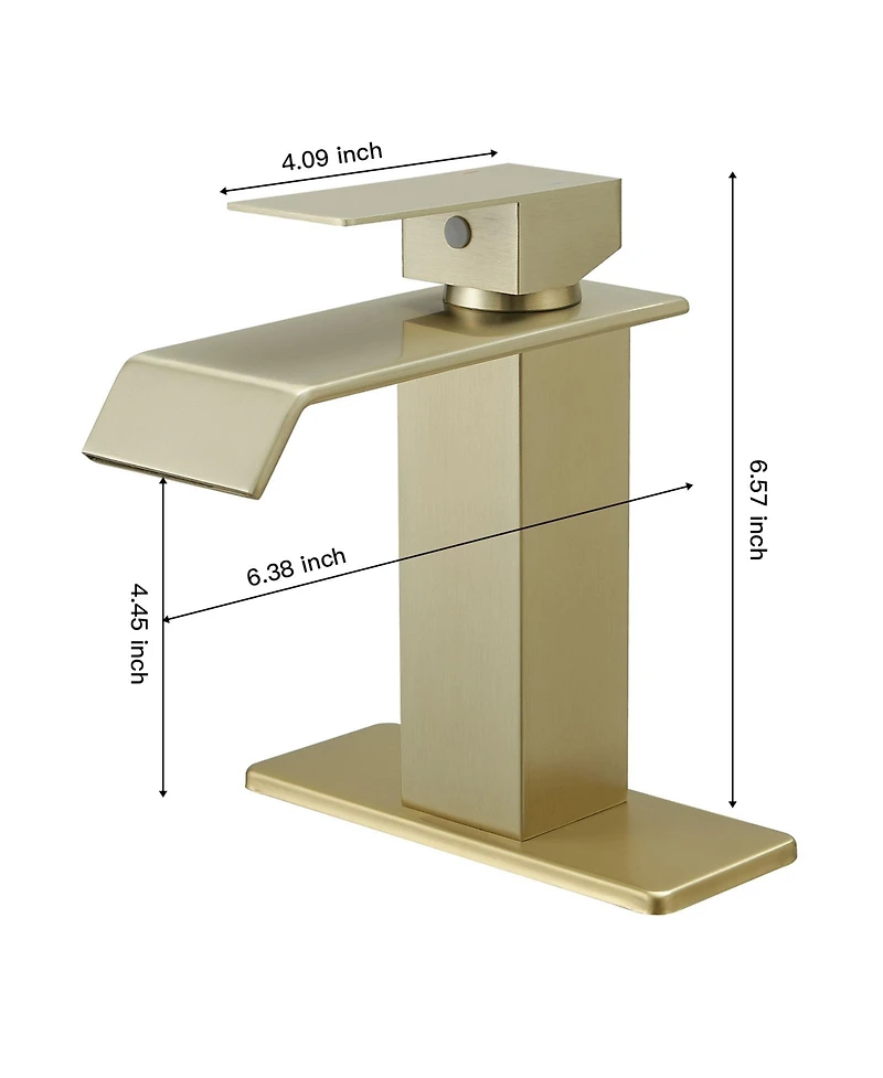 Waterfall Single Handle Hole Modern Bathroom Faucet Drip-Free Lavatory Rv Sink Brushed Gold