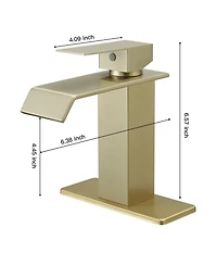 Waterfall Single Handle Hole Modern Bathroom Faucet Drip-Free Lavatory Rv Sink Brushed Gold