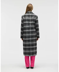Nvlt Women's Brushed Plaid Wool Blend Boyfriend Coat