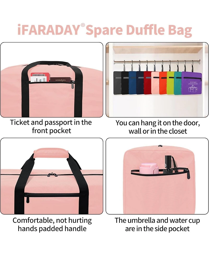 Urtala Foldable Duffel Bag 35L Small Luggage Bag Lightweight for Travel Gym Sport-Pink