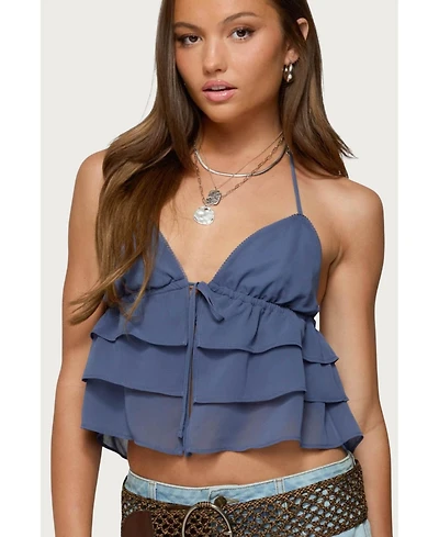 Edikted Womens Zephi Split Front Ruffled Top