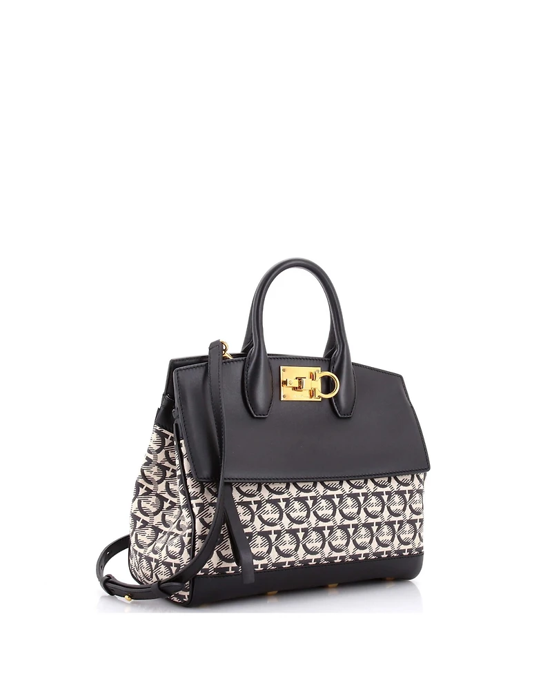 Pre-Owned Salvatore Ferragamo Small Studio Satchel Gancini Jacquard and Leather
