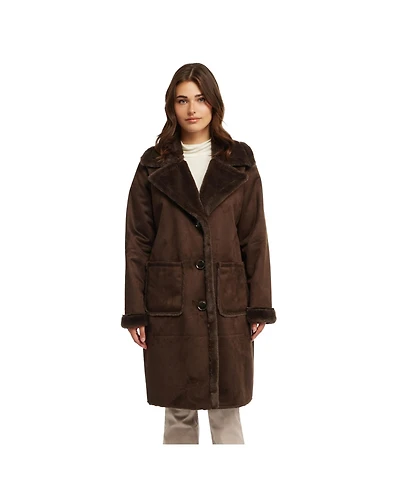 Nvlt Women's Longline Faux Shearling Coat