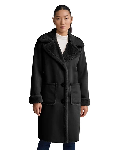 Nvlt Women's Longline Faux Shearling Coat