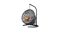 Gray Rattan Cat Swing Bed with Stand and Cushion for Indoor and Outdoor Use