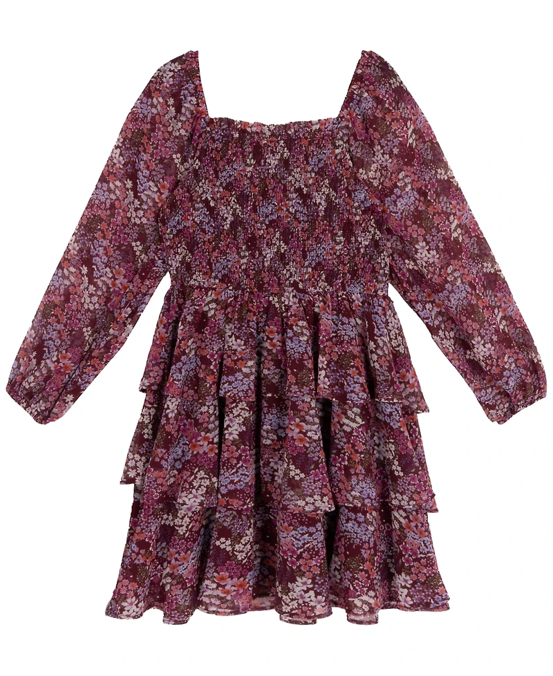 Rare Editions Big Girls Floral Chiffon Dress with Hair Accessory