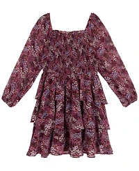 Rare Editions Big Girls Floral Chiffon Dress with Hair Accessory