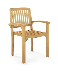 Outdoor Patio Chair Teak Wood Armchair with Slatted Seat & Curved Seat
