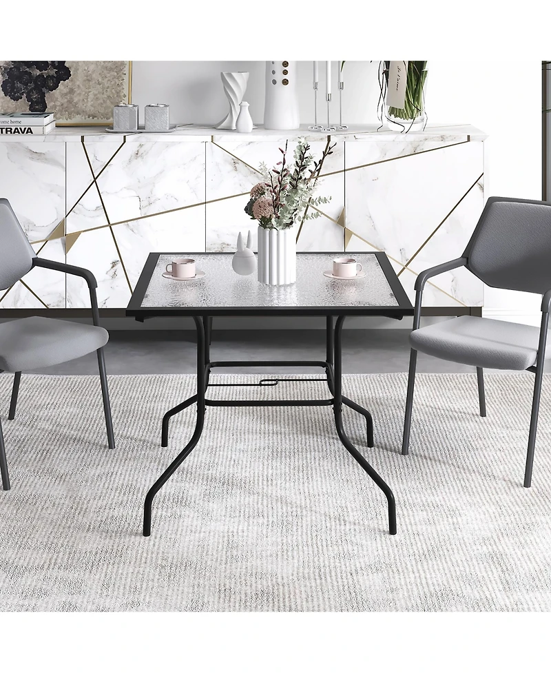 Gymax 35'' Patio Dining Table Square Outdoor Dining Table with Tempered Glass Tabletop