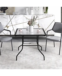 Gymax 35'' Patio Dining Table Square Outdoor Dining Table with Tempered Glass Tabletop