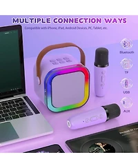 Mini Karaoke Machine for Kids, Haomuren Portable Speaker with 2 Wireless Microphones, Christmas Birthday Gifts Girl Singing Karaoke Machine for 3-12+