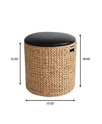 Happimess Josie Modern Coastal Hand-Woven Hyacinth Storage Ottoman with Lid