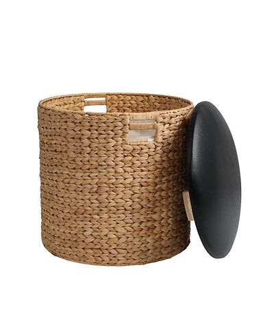Happimess Josie Modern Coastal Hand-Woven Hyacinth Storage Ottoman with Lid