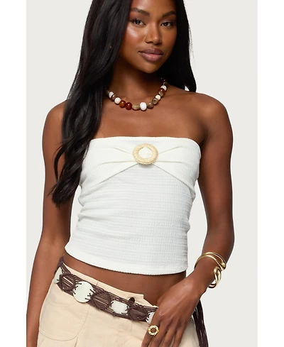 Edikted Womens Layered Textured Knit Strapless Top