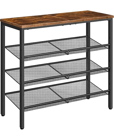 Vanirror Shoe Rack for Entryway, 4-Tier Shoe Organizer with Adjustable Mesh Shelves, 12-16 Pairs of Shoes, Spacious Floor Mount, Metal, Industrial, Sh
