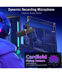 Xlr/Usb Dynamic Microphone for Gaming Podcast,Mic for iPhone Phone Pc Computer Gaming Streaming Microphone with Rgb Light,Mute Button,Mic Gain,Headpho