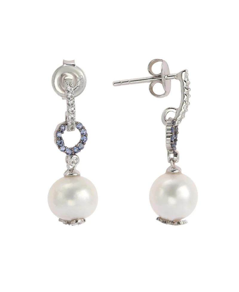 Suzy Levian Sterling Silver Pearl & Sapphire Dangle Earrings