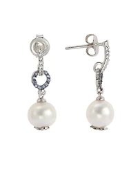 Suzy Levian Sterling Silver Pearl & Sapphire Dangle Earrings