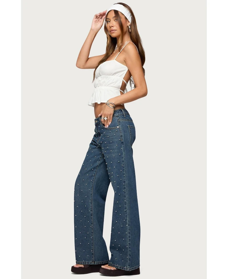Edikted Women's Esmay Studded Low Rise Jeans