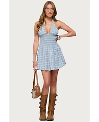Edikted Women's Plaid Smocked Halter Mini Dress