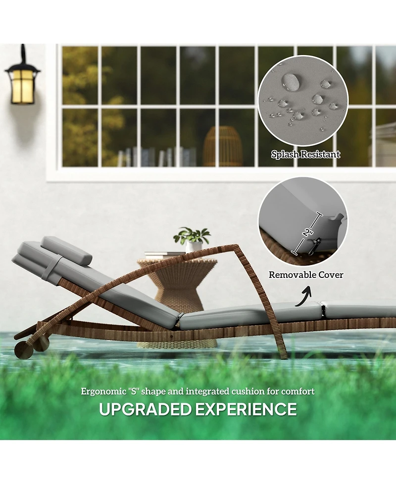 Outsunny Wicker Outdoor Chaise Lounge Chair Set, 5 Adjustable Back,