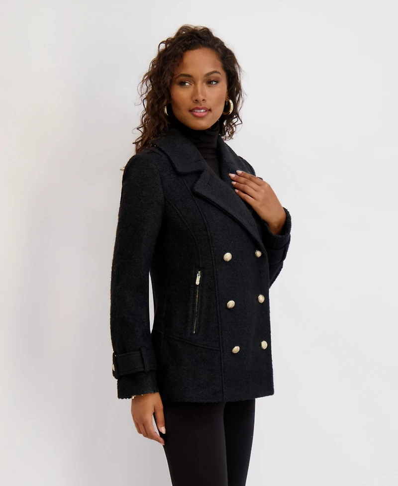 Kensie Boucle Peacoat with Gold Accents