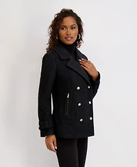Kensie Boucle Peacoat with Gold Accents