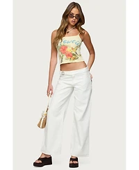 Edikted Women's Buckle Low Rise Straight Leg Pants