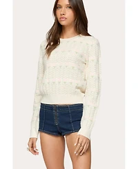 Edikted Womens Emerie Flower Textured Knit Sweater