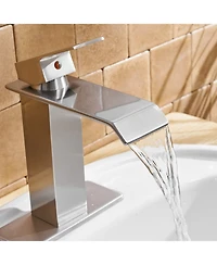 Greenspring Waterfall Single Hole Single-Handle Low-Arc Bathroom Faucet With Supply Line and Escutcheon in Brushed Nickel