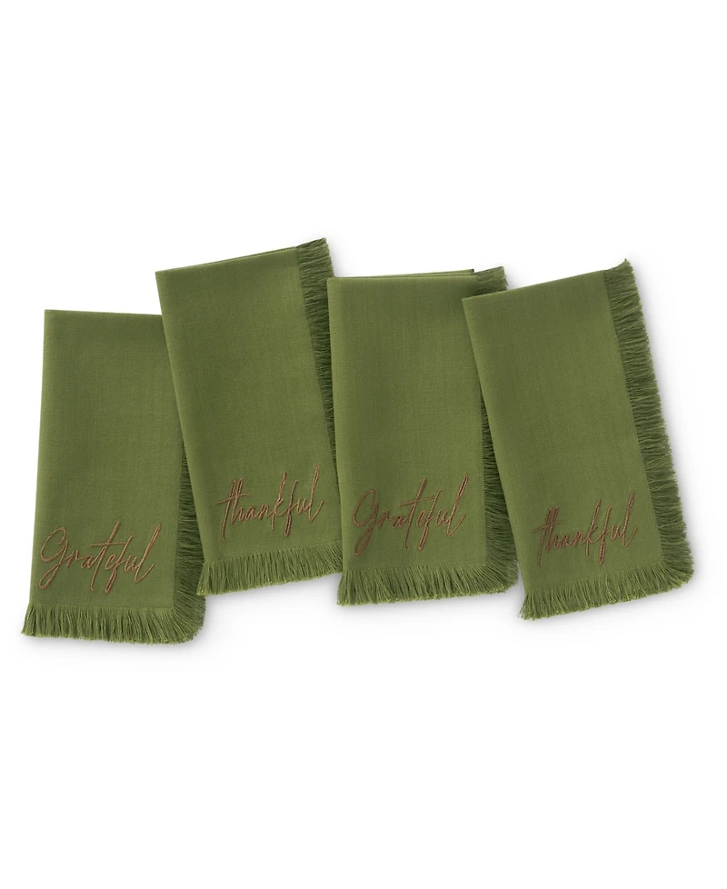 Elrene Fringed Harvest Sentiment Cotton Napkins, Set of 4