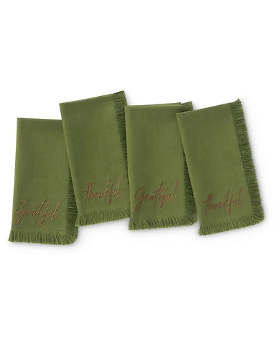 Elrene Fringed Harvest Sentiment Cotton Napkins, Set of 4