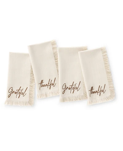 Elrene Fringed Harvest Sentiment Cotton Napkins, Set of 4