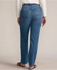 Lands' End Women's Petite Soft Denim High Rise Rail Straight Leg Utility Jeans