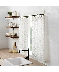 No. 918 Hollis Floral Leaf Sheer Rod Pocket Kitchen Curtain Tier Pair