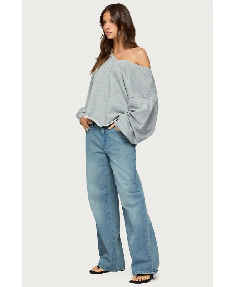 Edikted Womens Winfred Oversized V Neck Sweatshirt