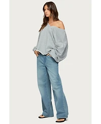 Edikted Womens Winfred Oversized V Neck Sweatshirt
