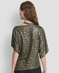 Dkny Women's Short Sleeves Cut Foil Printed Top