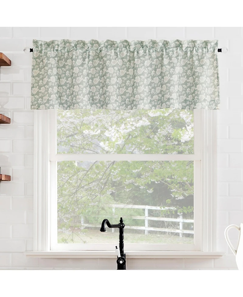 Marist Floral Semi-Sheer Rod Pocket Kitchen Curtain Valance