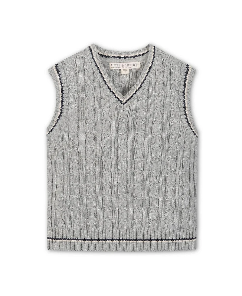 Hope & Henry Little and Big Boys' Organic V-Neck Cable Sweater Vest