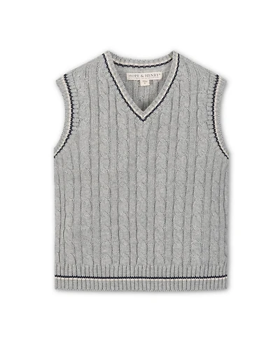 Hope & Henry Little and Big Boys' Organic V-Neck Cable Sweater Vest