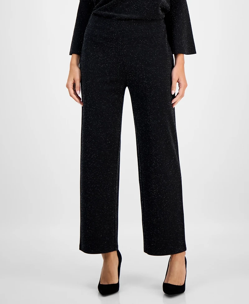 Ak Anne Klein Petite Pull-On Mid-Rise Wide-Leg Shimmer Pants