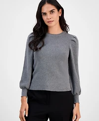 Ak Anne Klein Petite Crewneck Long-Puff-Sleeve Sweater