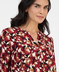Ak Anne Klein Petite Floral-Print Long-Sleeve Top