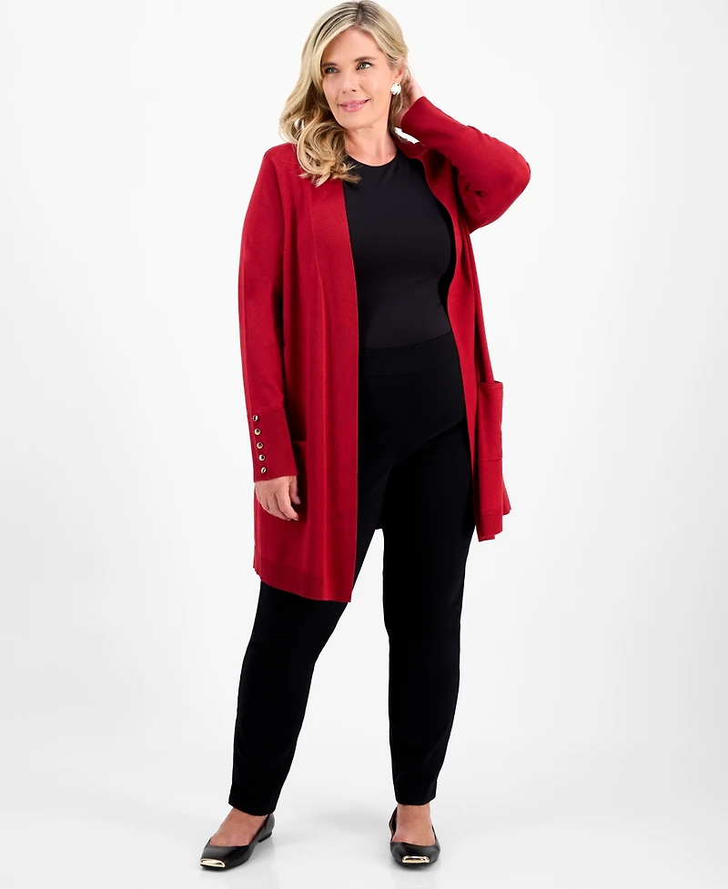 Jm Collection Plus Open-Front Long-Sleeve Cardigan, Exclusively at Macy's