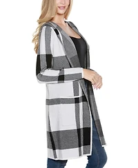 Belldini Women's Hooded Plaid Coatigan Sweater