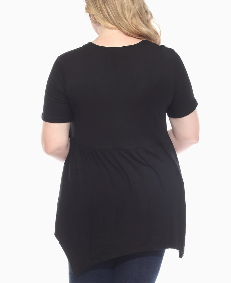 White Mark Plus Short Sleeve Shirred Front Knit Top