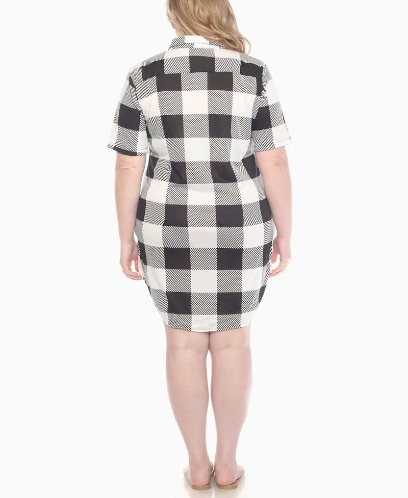 White Mark Plus Short Sleeve Plaid Button-Down Shirt Dress