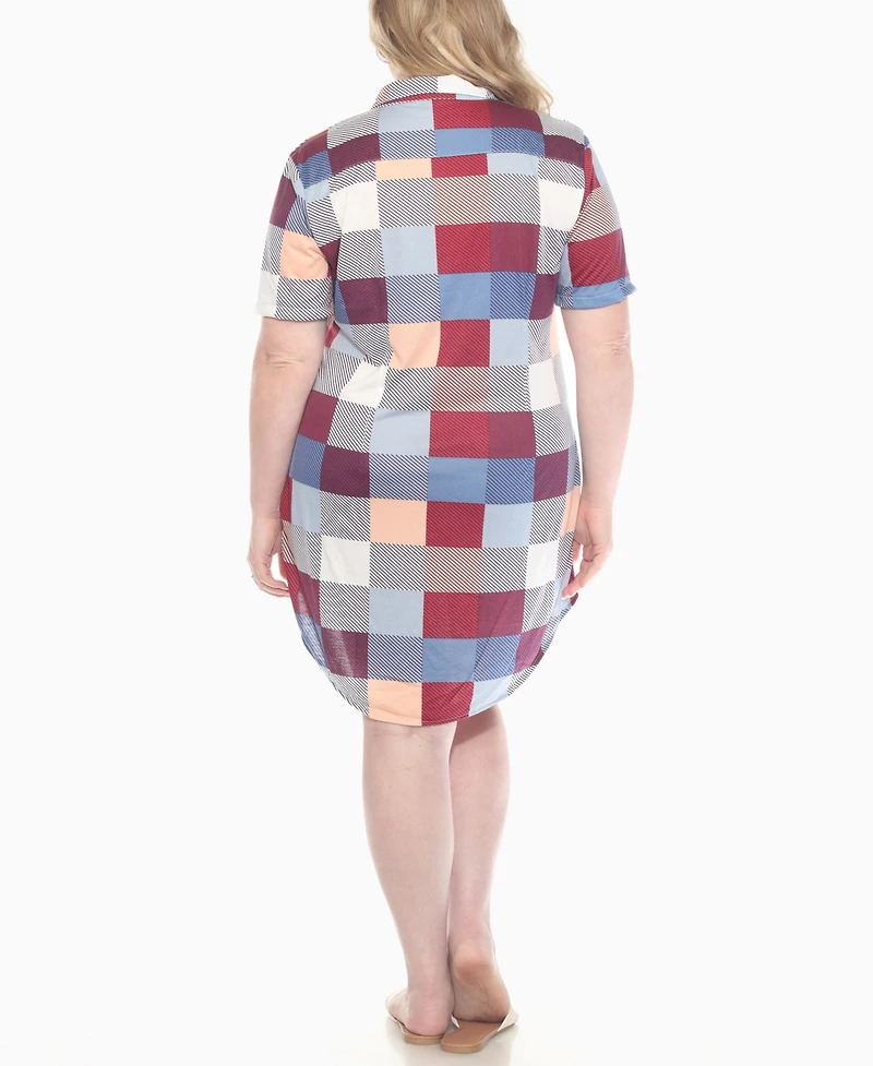White Mark Plus Short Sleeve Plaid Button-Down Shirt Dress