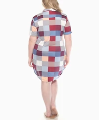 White Mark Plus Short Sleeve Plaid Button-Down Shirt Dress